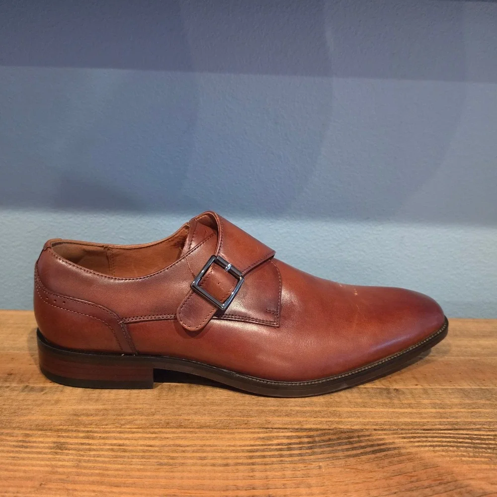 Florsheim Mens Monk Strap Dress Shoes Cognac Brown Leather 14293-221 Size 10